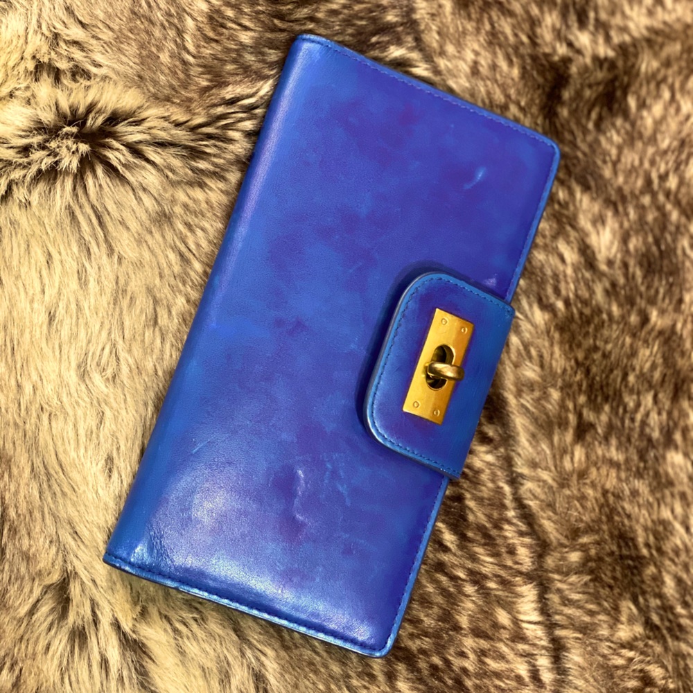 J. Crew blue leather turn lock wallet or clutch